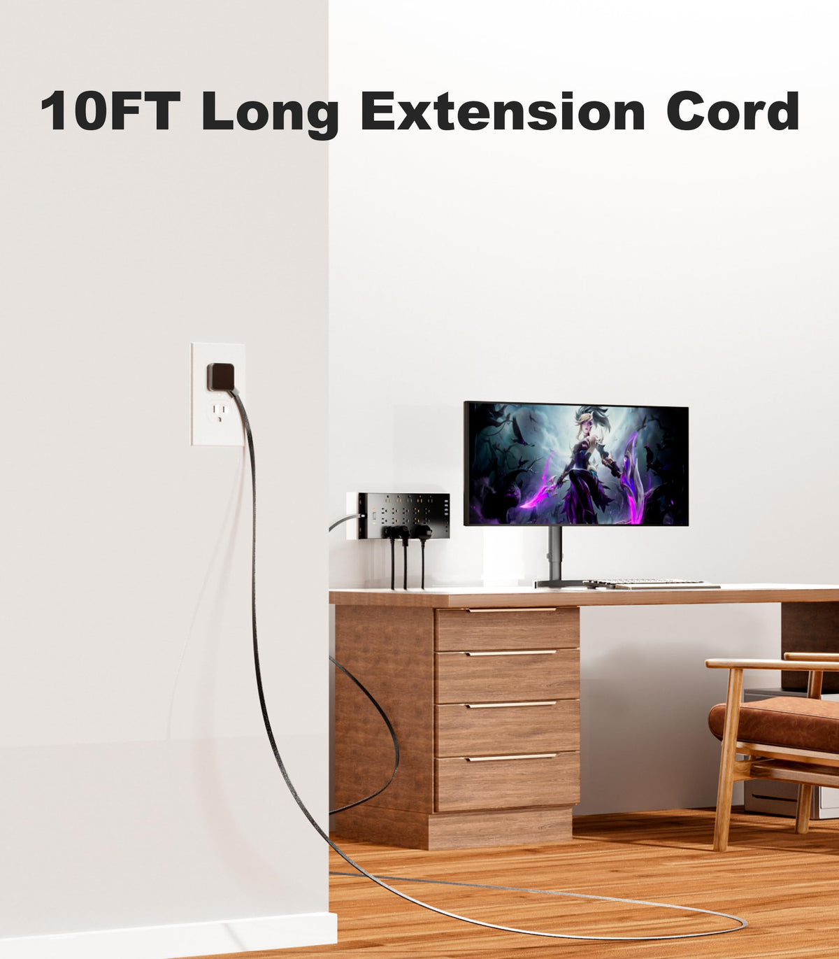 Surge Protector Power Strip 4800J, LeZone 10Ft Long Extension Cord Flat Plug, 20 Outlets 8 USB Ports(4 USB-C), Wall Mountable, Desk Charging Station, Black