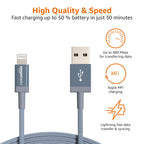 Amazon Basics USB to Lightning Cable, Nylon Braided Charger for iPhone 14 13 12 11 X iPad, 0.9 m, Silver