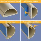 D-Line 157in Cord Cover Kit, Self-Adhesive Wire Hiders, Paintable Cable Raceway to Hide Wires on Wall, Electrical Cable Management - 10x 15.7 Lengths & 19 Accessories - 1.18" (W) x 0.59" (H) - Beige