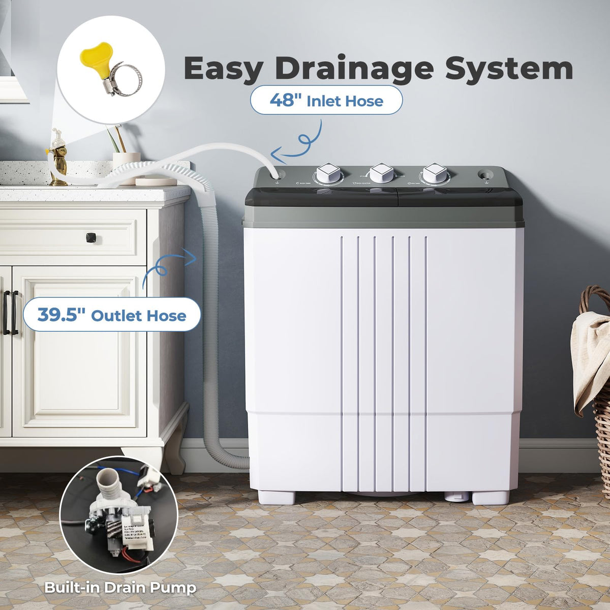 Giantex Portable Washing Machine, 20lbs Capacity, 12lbs Washer and 8lbs Spinner, Compact for Apartment RV, Gray & White, GX20313-PE