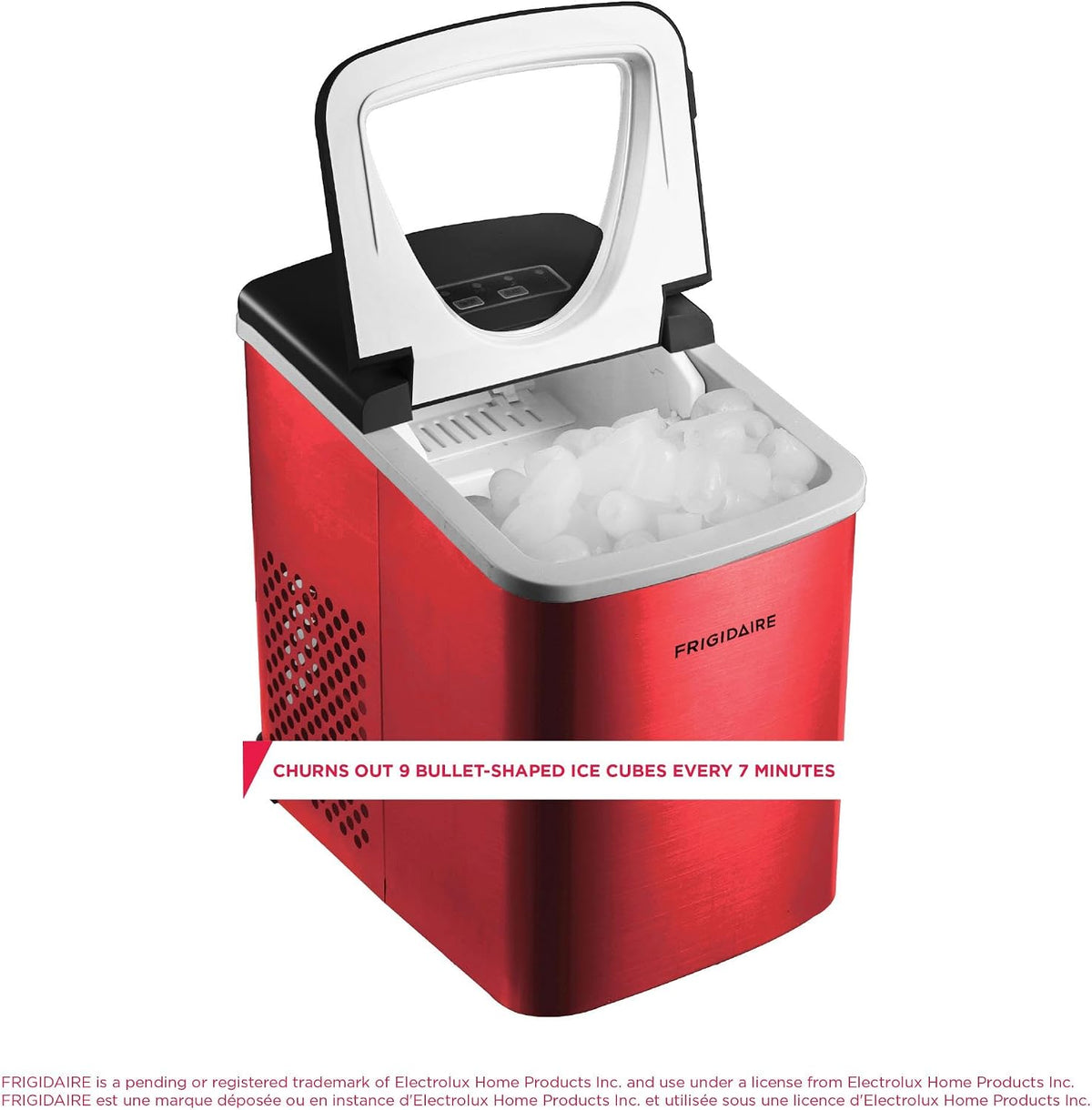 Frigidaire 26 Lbs per Day Portable Compact Maker, Ice Making Machine, Red Stainless, Medium