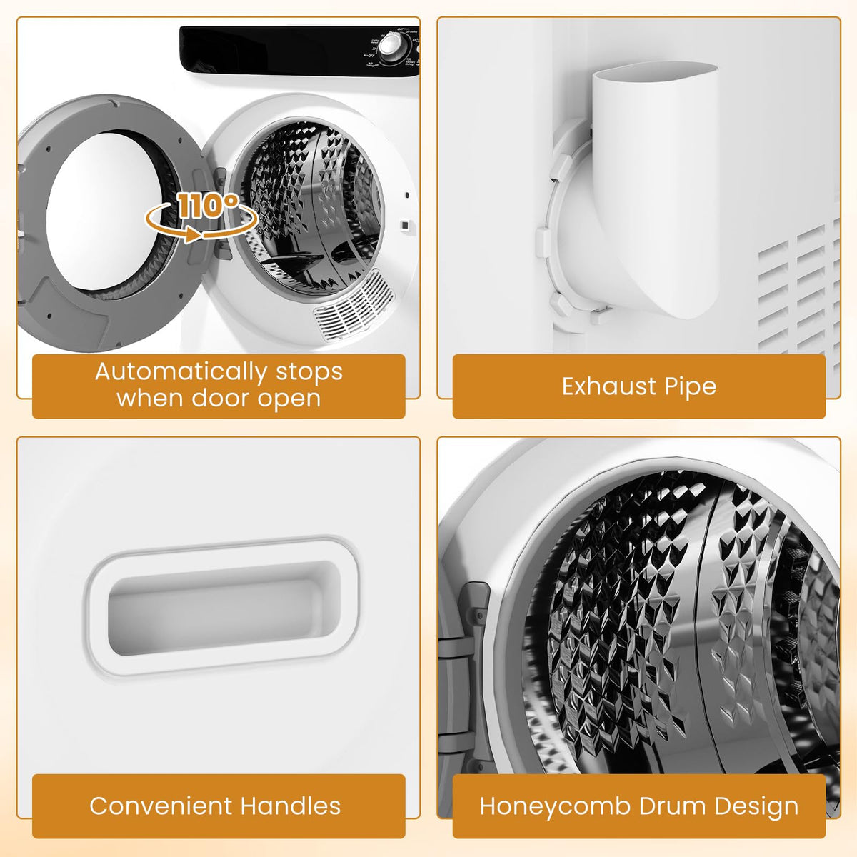 Auertech 3.6 CU. FT Clothes Dryer, Large Capacity Laundry Dryer with 12 Drying Modes & Stainless Steel Tub, Dryer Machine, Electric Dryer with LED Control for Busy Family Home, White