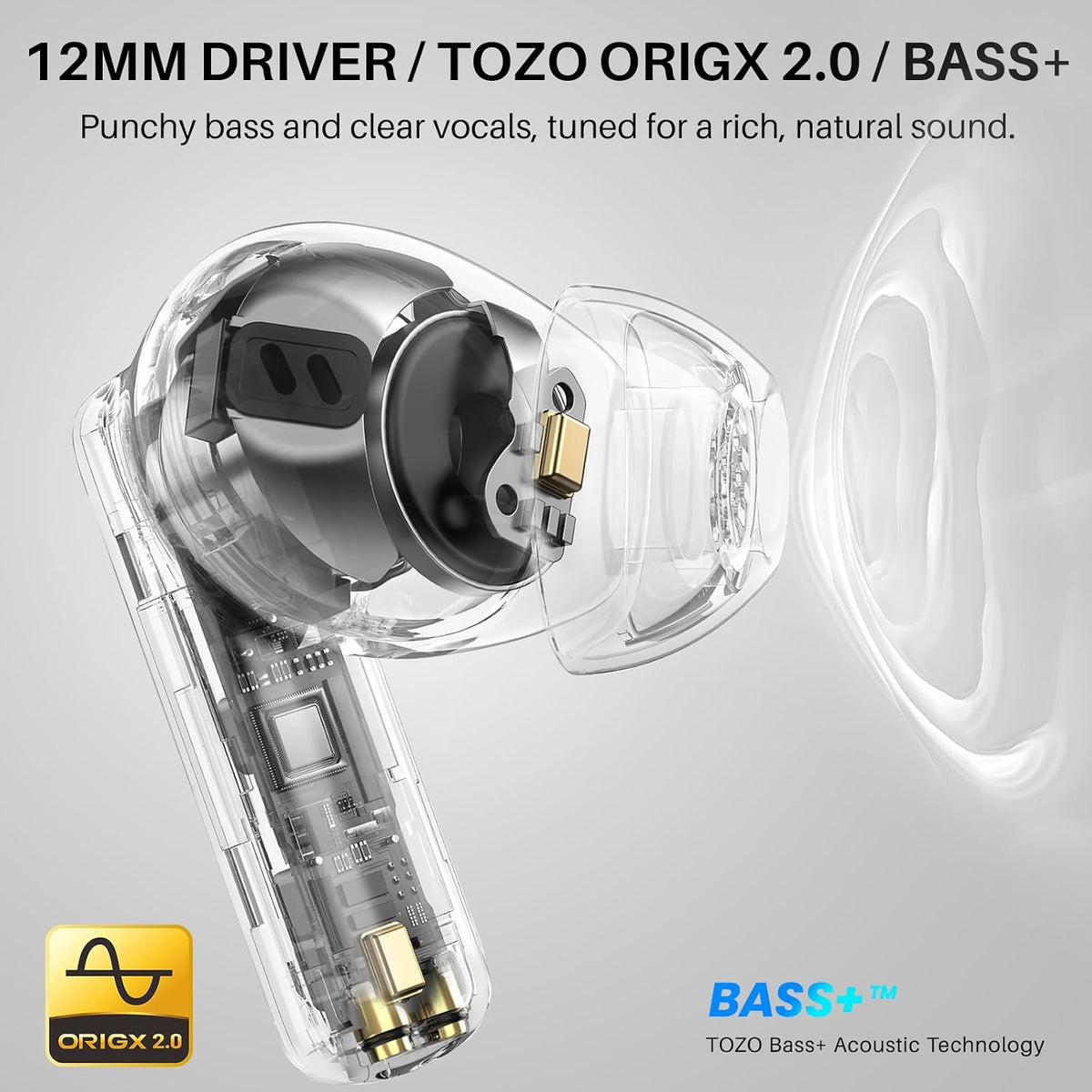 TOZO Hybrid Active Noise Cancelling in Ear Wireless Earbuds, 68H Playtime