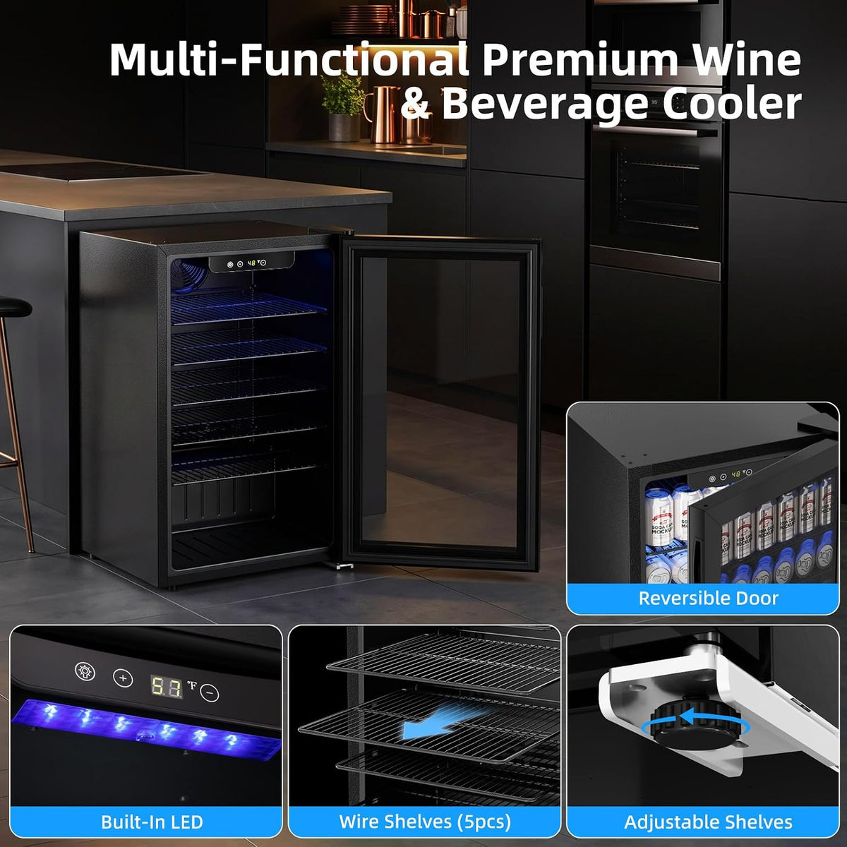 Antarctic Star Beverage Refrigerator Cooler 68 Can, Mini Fridge with Glass Door for Beer Drinks Wine,Freestanding Small Fridge with Electronic Temperature Control for Home and Bar,1.7 cu.ft
