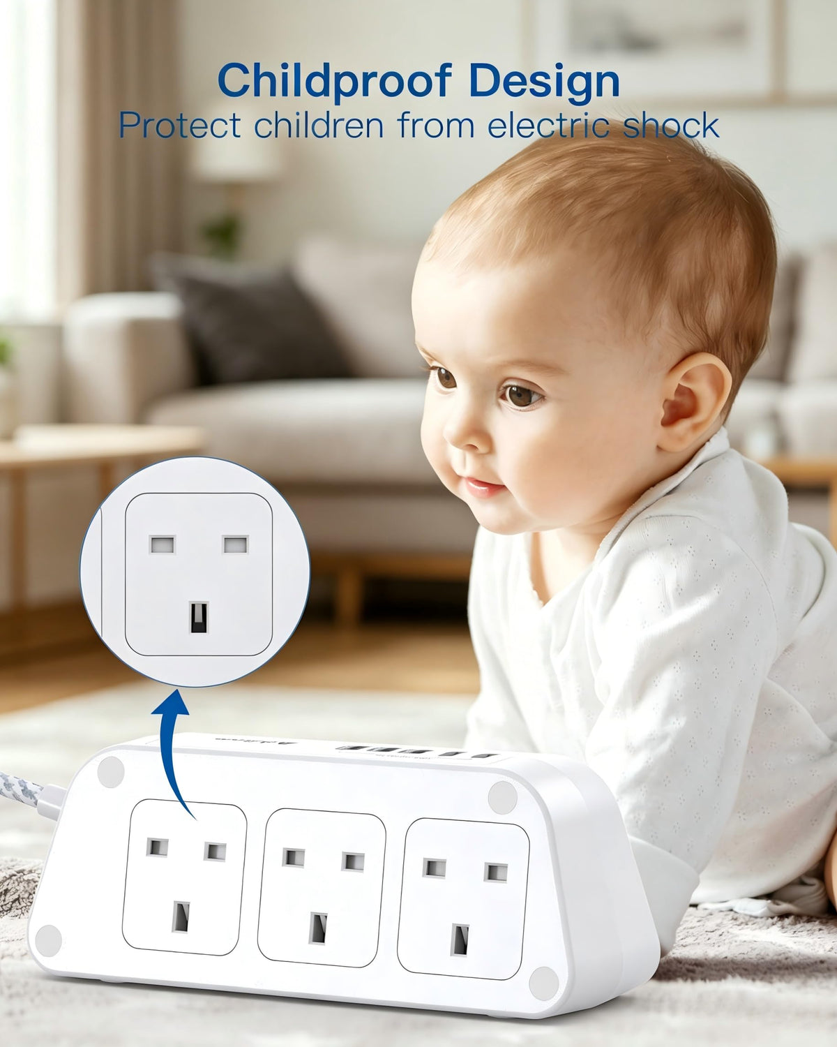 Extension Lead with USB Slots, 6 Way Outlets 5 USB (5A, 3 USB- C Port),1.6M