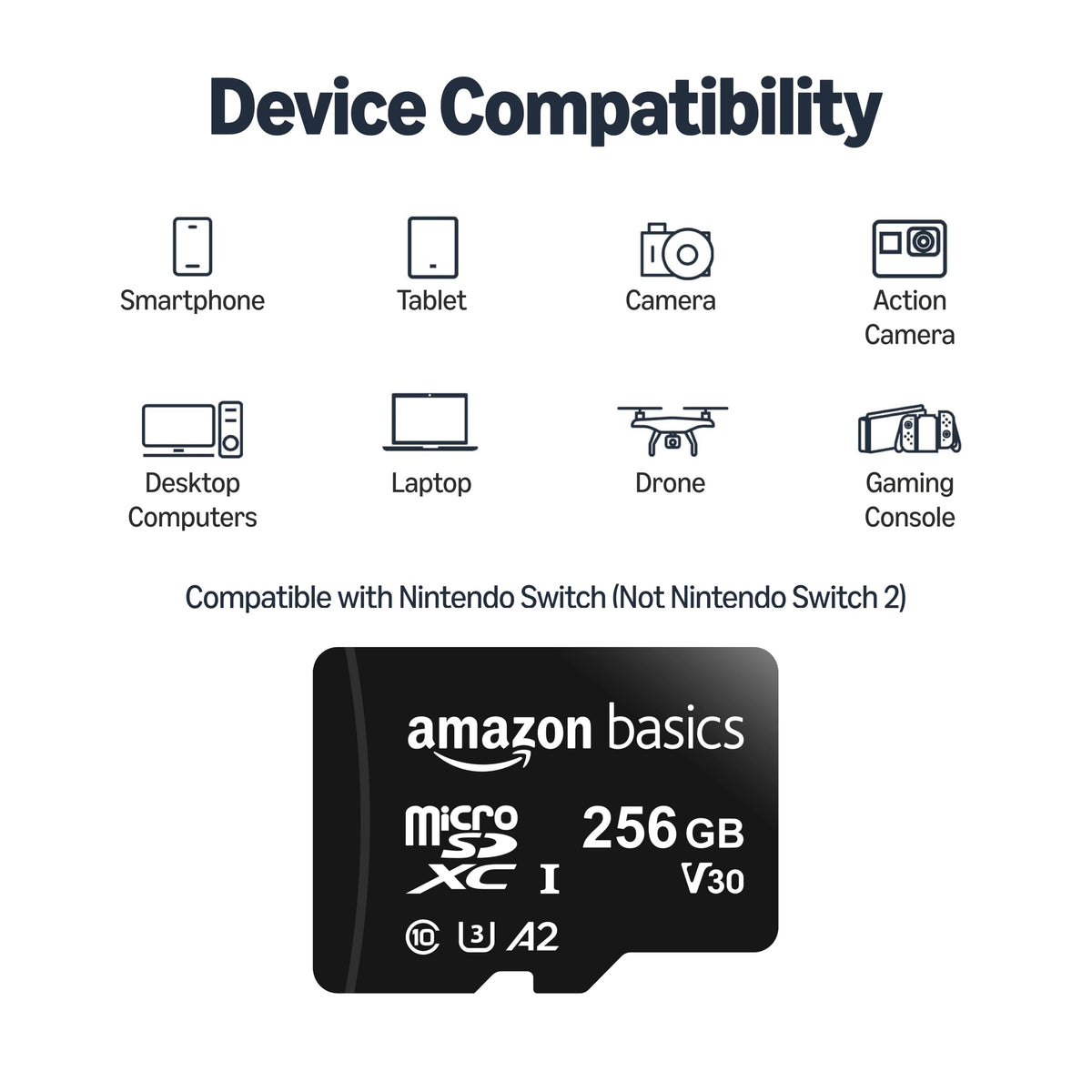 Amazon Basics microSDXC Memory Card, 64GB, A2, U3, 100MB/s Read Speed, Black, 2-Pack