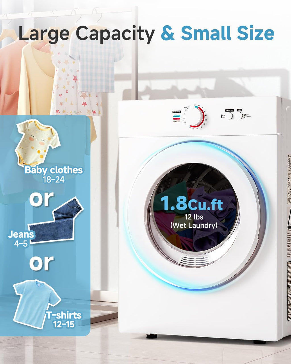 Feelfunn 850W Portable Clothes Dryer with 4 Automatic Drying Modes