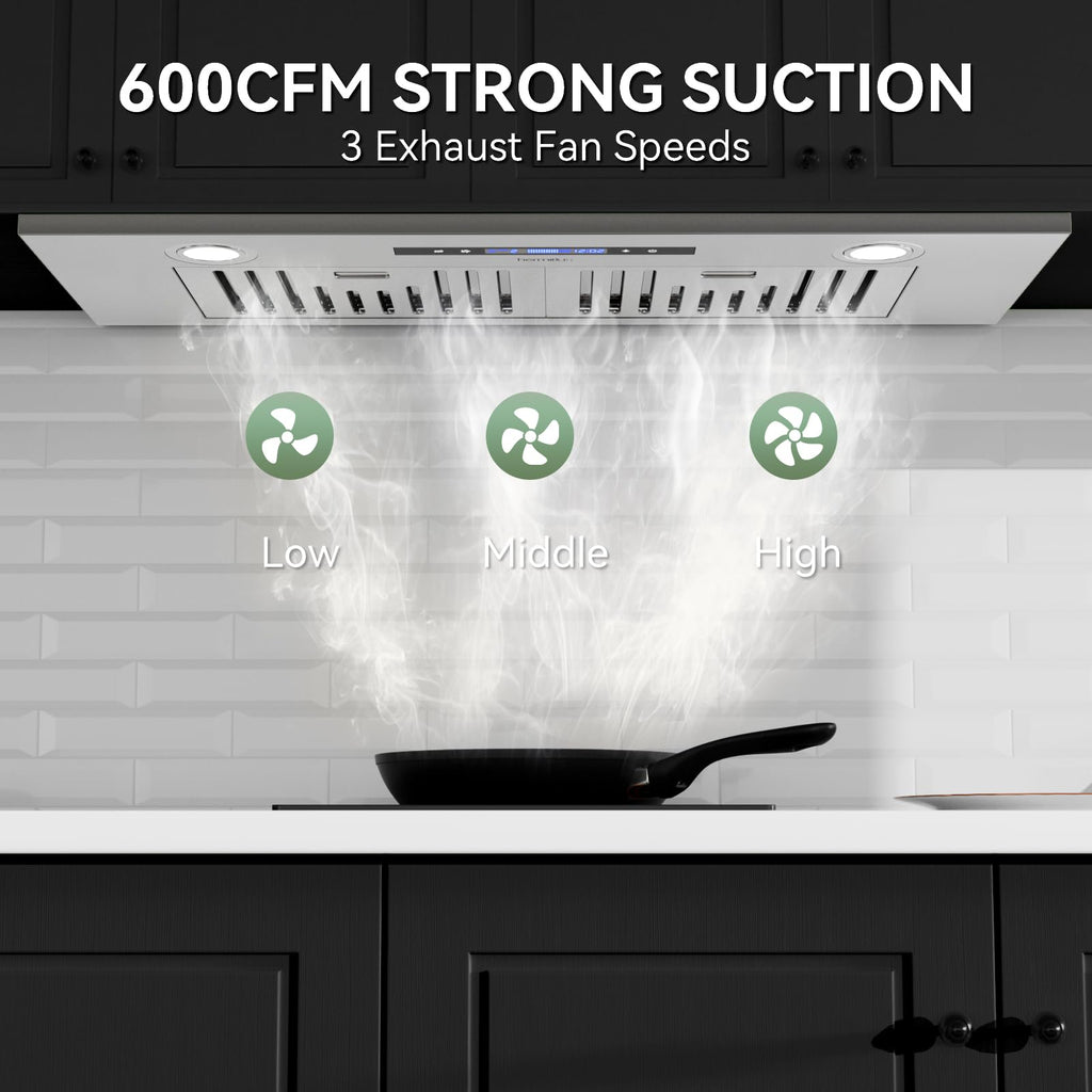 Hermitlux 30″ Built in/Insert Range Hood, 600 CFM Stainless Steel Vent Hood