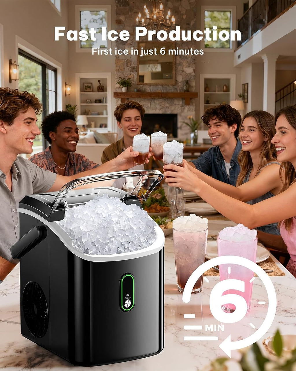 Silonn Ice Maker Countertop, 9 Cubes Ready in 6 Mins, 26lbs in 24Hrs, Self-Cleaning Ice Machine with Ice Scoop and Basket, 2 Sizes of Bullet Ice for Home Kitchen Office Bar Party