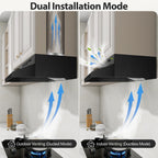Tieasy Under Cabinet Range Hood 24 Inch, 400 CFM Stainless Steel Convertible Vent Hood with 2 Speed Exhaust Fan and Rocker Switch Control, Ducted/Ductless Kitchen Hood with Multiple Venting Options