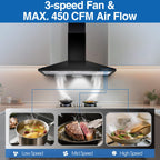 SNDOAS Range Hood 30 inch,Wall Mount Range Hood in Stainless Steel With Ducted/Ductless Convertible,Stove Vent Hood with Aluminum Filters,3 Speed Exhaust Fan,LED Light,Button Control