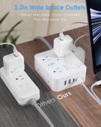 HANYCONY Surge Protector Power Strip, 10 Ft Braided Extension Cord, 1080J
