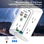 Multi Plug Wall Outlet Surge Protector with 6-Outlet & 4 USB Ports(2USB-C)