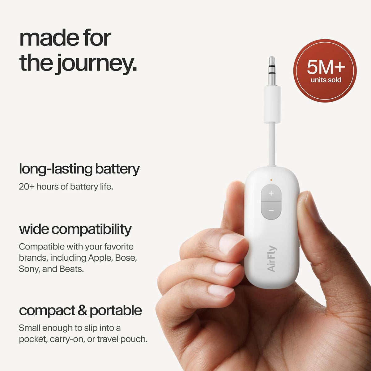 Twelve South AirFly SE, Bluetooth Wireless Audio Transmitter Adapter, White
