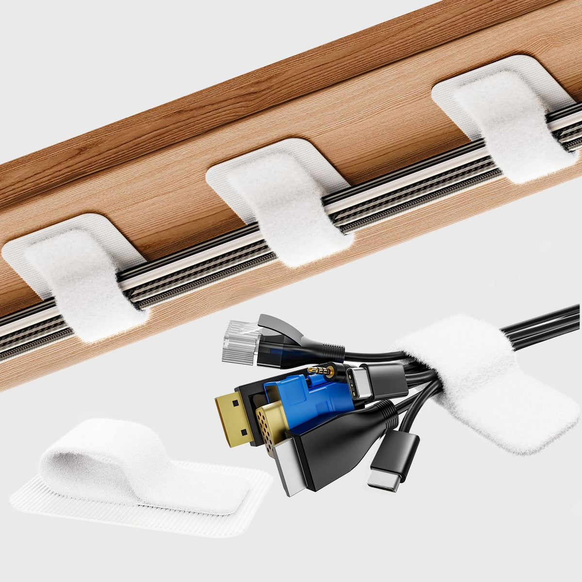 Cable Management Under Desk, Enhanced up to 15 Cord Organizer30 Pair