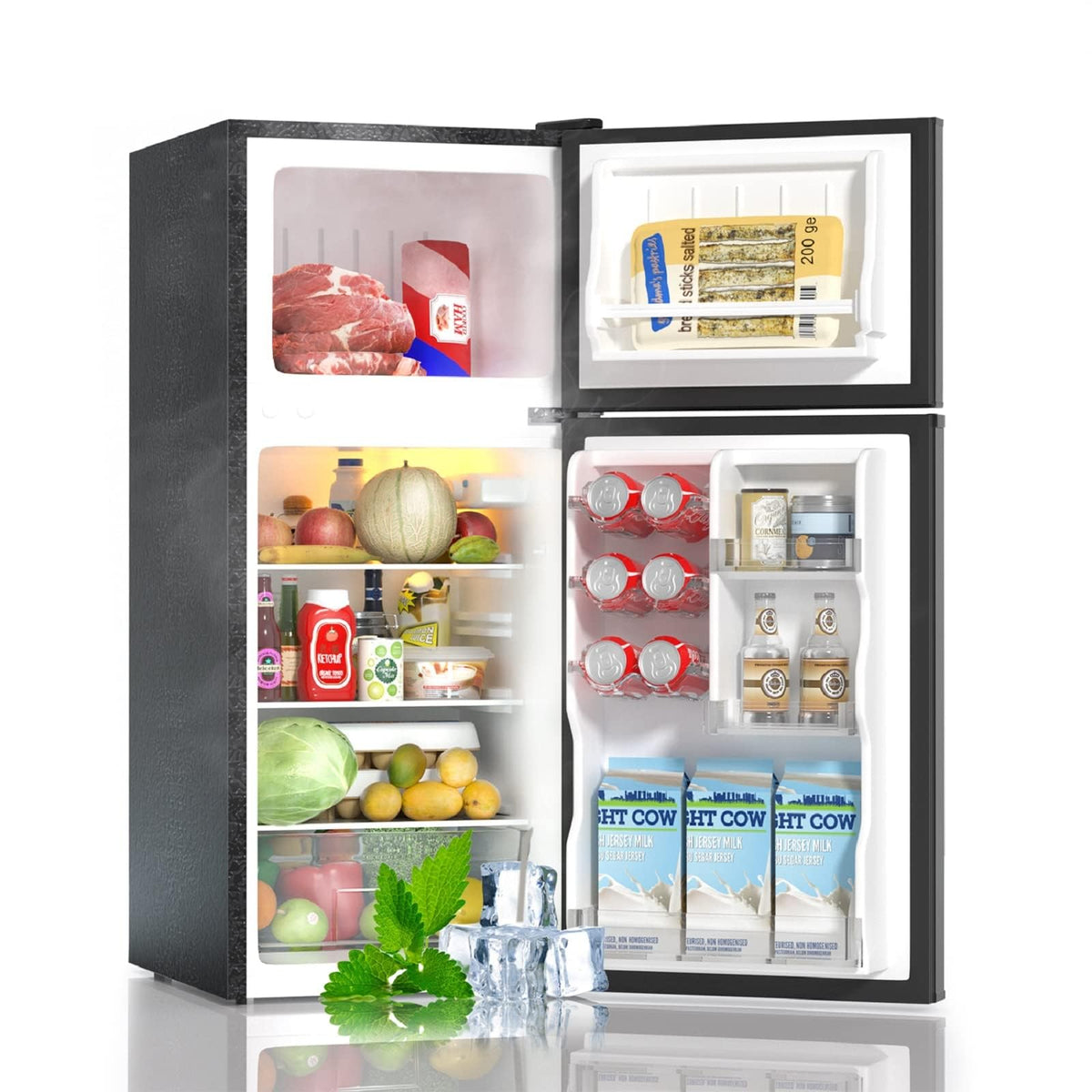 BANGSON 7.7 Cu.Ft Refrigerator with Top Freezer Apartment Size Black