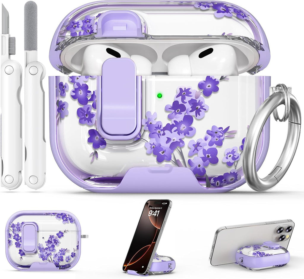 for AirPods Pro 2nd/1st Case (2023-2019)-Purple Bell Flower
