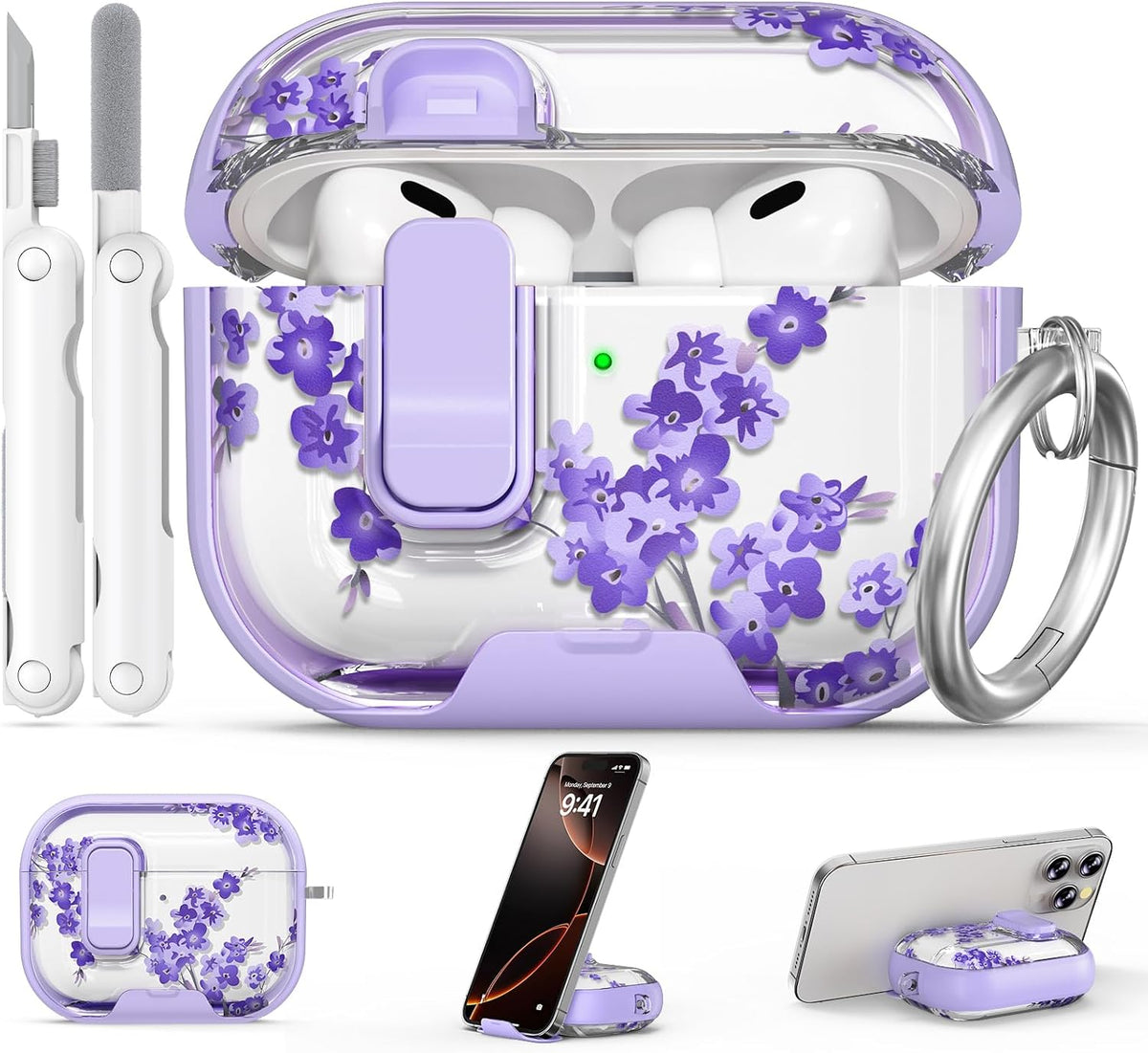 for AirPods Pro 2nd/1st Case (2023-2019)-Purple Bell Flower