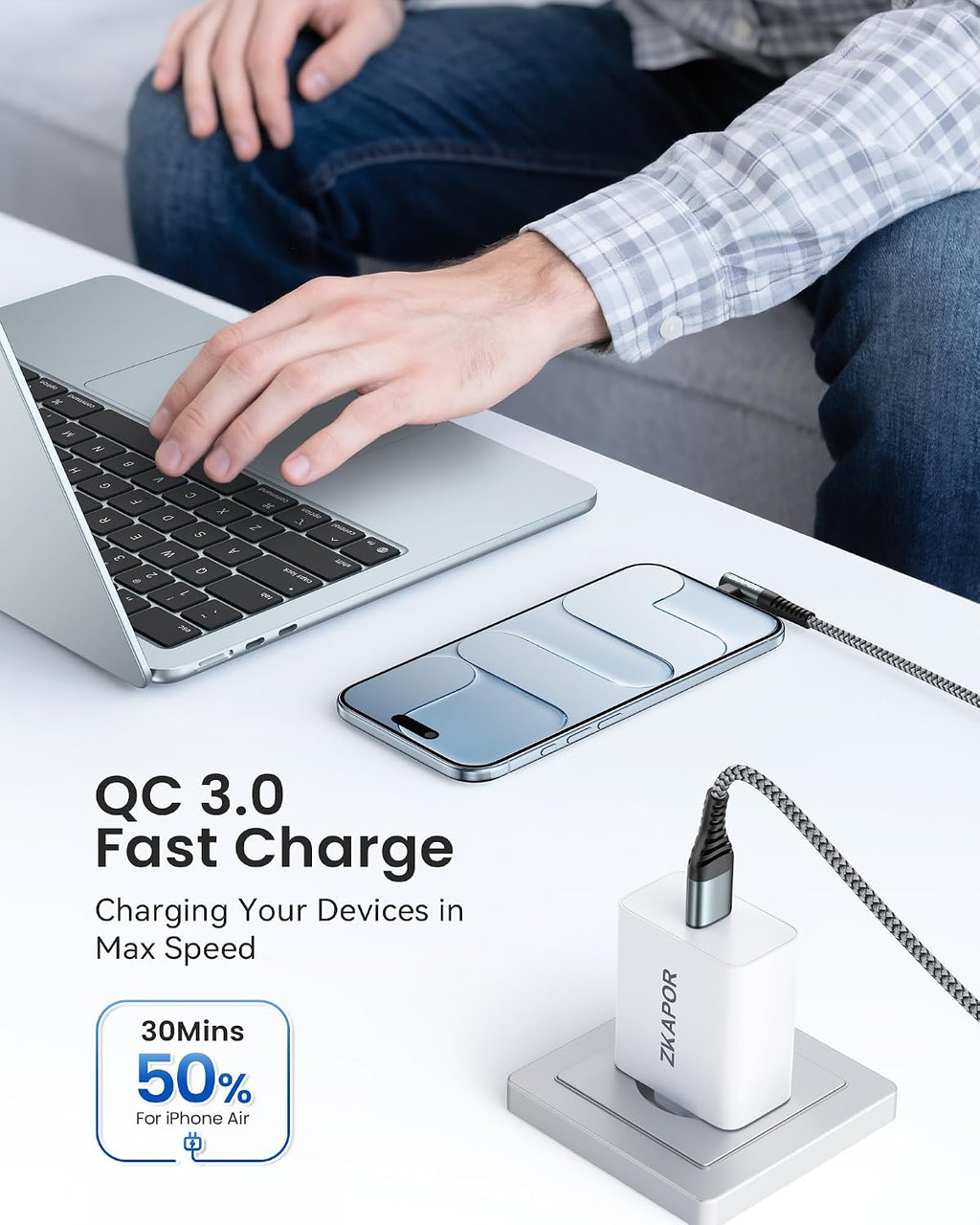ZKAPOR USB C Cable 1M, USB C Charger Cable Right Angle Fast Charging USB C