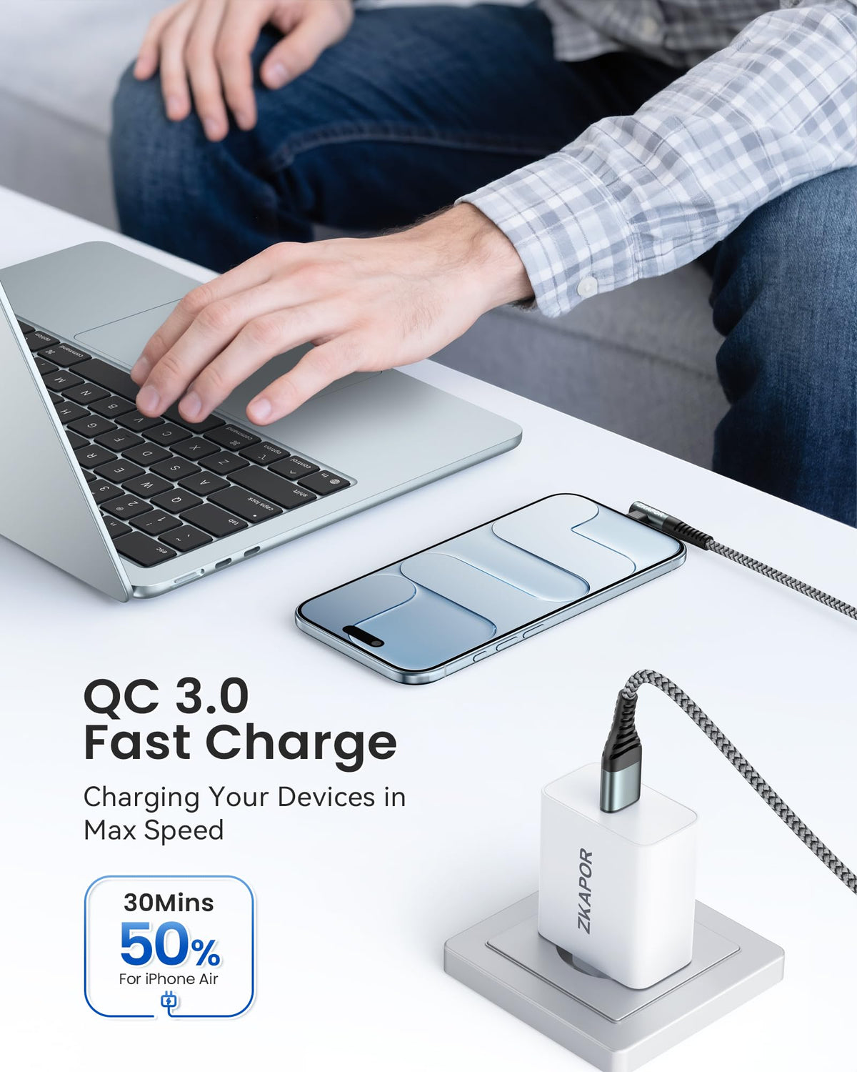 ZKAPOR USB C Cable 1M, USB C Charger Cable Right Angle Fast Charging USB C