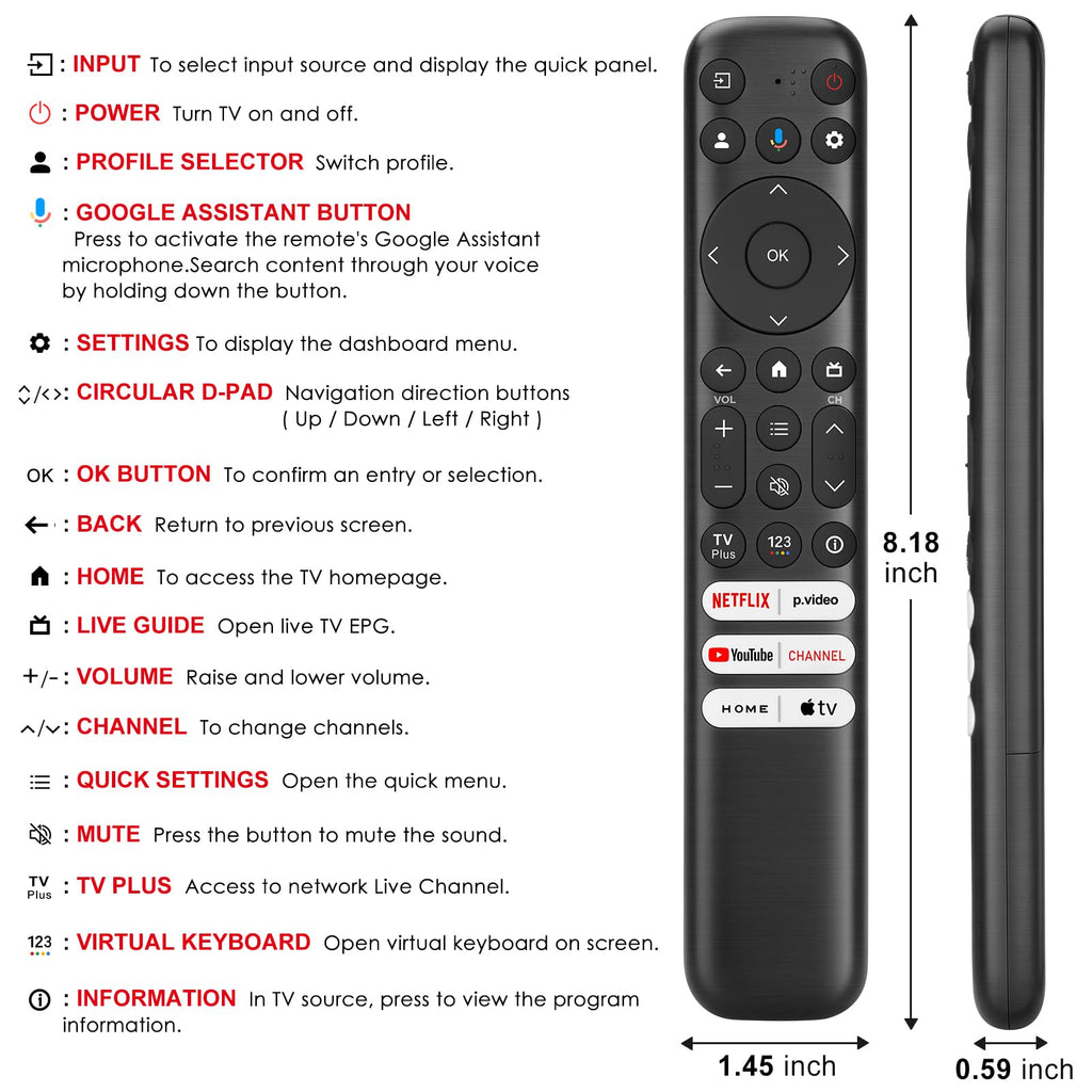 Only for TCL Google TV Remote Control Replacement, Responsive, No Setup