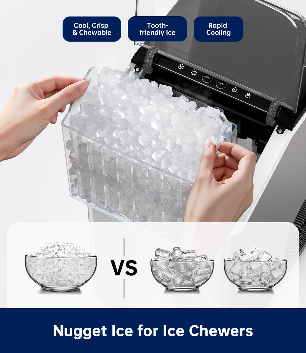 WIE Nugget Ice Maker Countertop, Sonic-Style Chewable Nugget Ice, 40lbs/Day, Fast Ice Making, Quiet Operation, Self-Cleaning Ice Maker Machine, Compact Ice Machine for Home Kitchen Party