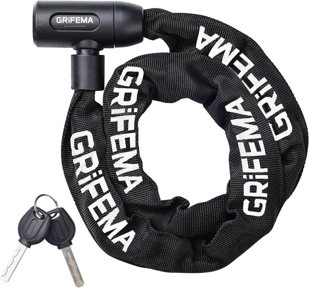 GRIFEMA GA1201-12 Bike Locks High Security with 2 Keys, Bike Chain Lock Heavy Duty, 120cm Bicycle/Cycling Locks for Bike Cycle, Moto, Door, Gate Fence, Black/White