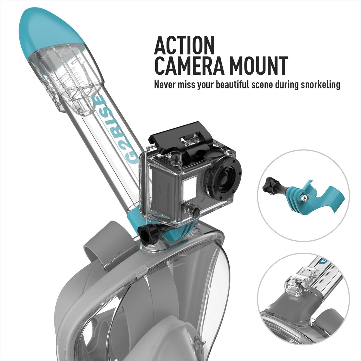 G2RISE SN01 Full Face Snorkel Mask with Detachable Camera Mount, Anti-Fog and Foldable Design, Advanced Breathing System for a Safe Adults/Kids Snorkeling Experience