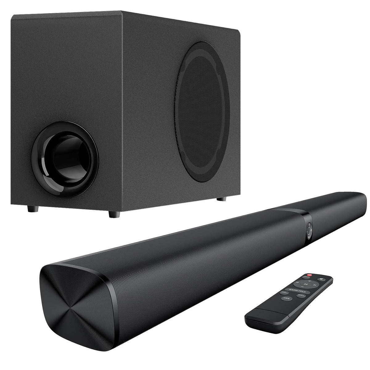 Sound Bar for Smart TV, Soundbar with Bluetooth/ARC/Opt/AUX Connect, Auto Volume Boost, 3 Equalizer Modes, 2 in 1 Detachable Soundbar for TV/PC/Gaming/Projectors