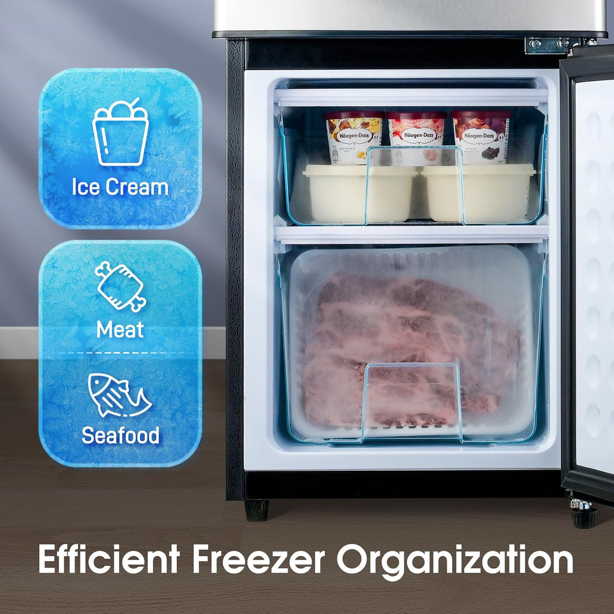 Anypro 4.0 Cu.Ft Fridge with Bottom Freezer, 2 Door Refrigerator with Drawer, 7 Level Temperatures and Adjustable Shelves for Bedroom, Dorm, Office, Apartment, Silver