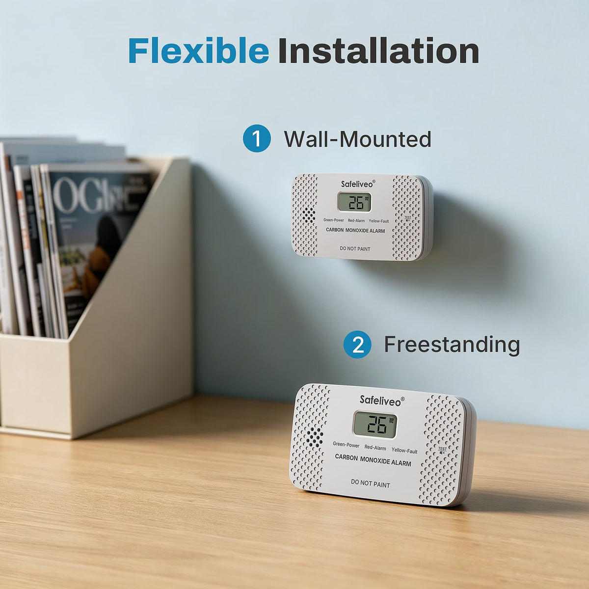 Safeliveo Carbon Monoxide Detector with Replaceable Battery, White, 2Pack