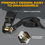 Ratchet Straps with Hook, 6M x 25MM, Heavy Duty, 4 Pack/Black