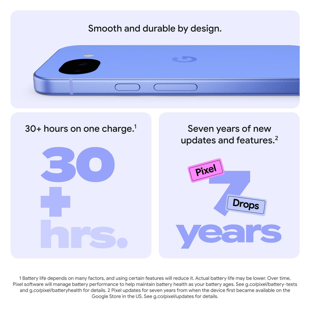Google Pixel 10a - 7 years of new updates and features, 30+ hours battery, Camera Coach, Gemini Live, Pixel Safe - Obsidian, 128GB