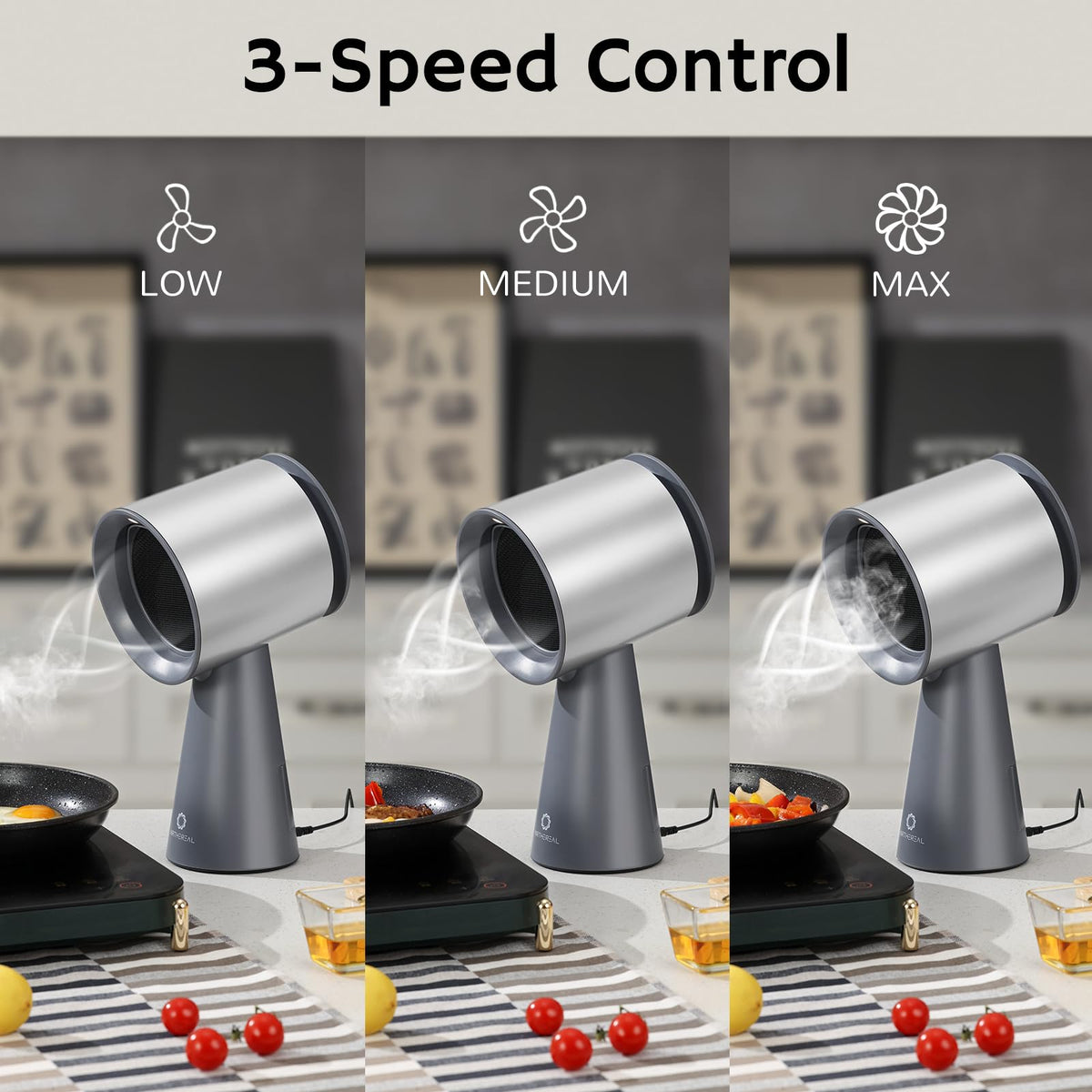 AIRTHEREAL Portable Range Hood with Rechargeable Battery, 3-Speed Suction