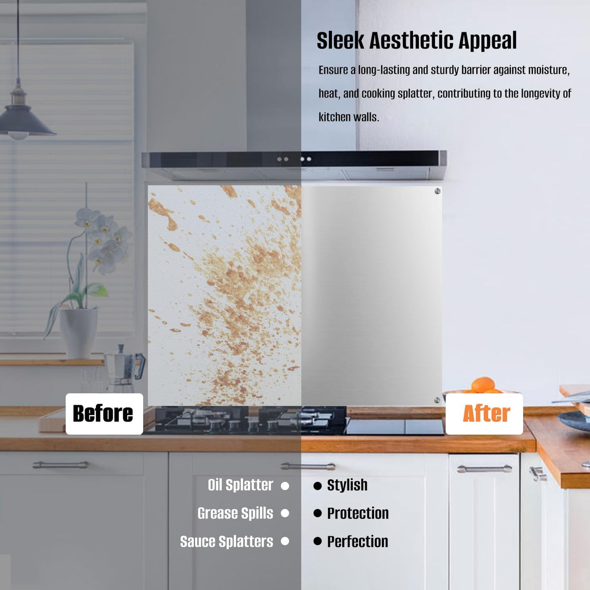 2-Pack 24" By 30" Stainless Steel Stove Backsplash, Reversible Ultra Flat Splatter Guard Range Hood Backsplash, Easy Clean Wall Shield Metal Panel