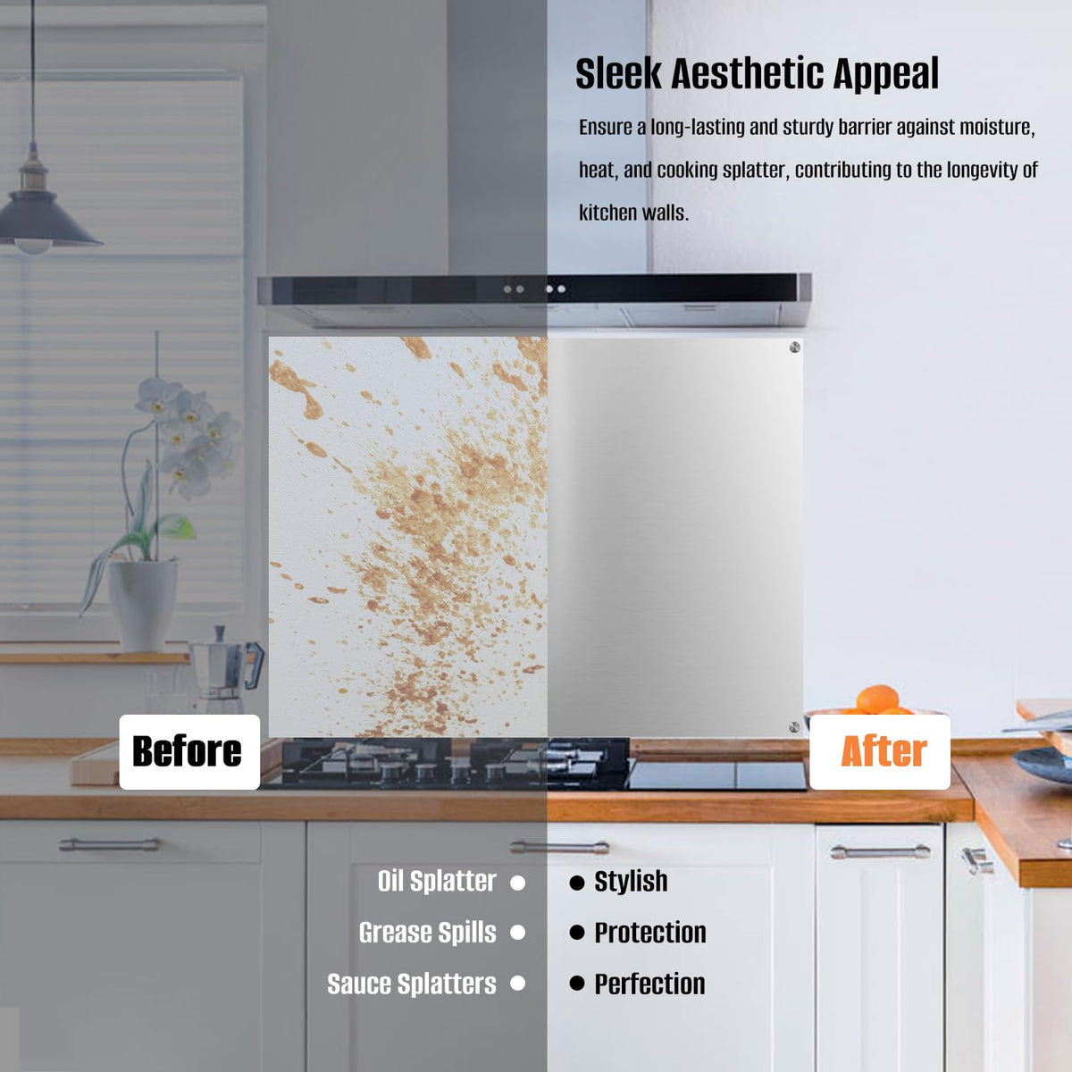 2-Pack 24" By 30" Stainless Steel Stove Backsplash, Reversible Ultra Flat Splatter Guard Range Hood Backsplash, Easy Clean Wall Shield Metal Panel