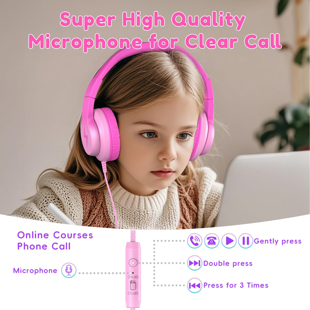Candy Bila Wired Kids Headphones for School, Over-Ear for Boys Girls