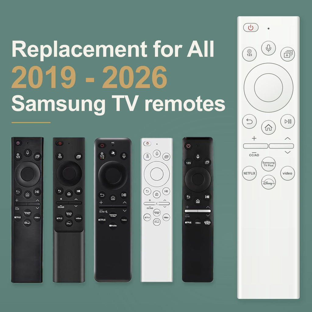 Rechargeable TV Remote for Samsung Smart TVs, Replacement for All 2019-2026 Samsung TV Remote Control with Voice Control. USB-C Fast Charging. Solar Charging. 2-Year Warranty.