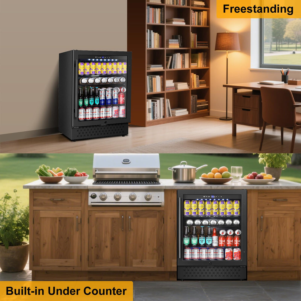 24" Dual Zone Wine and Beverage Refrigerator, Under Counter with Glass Door
