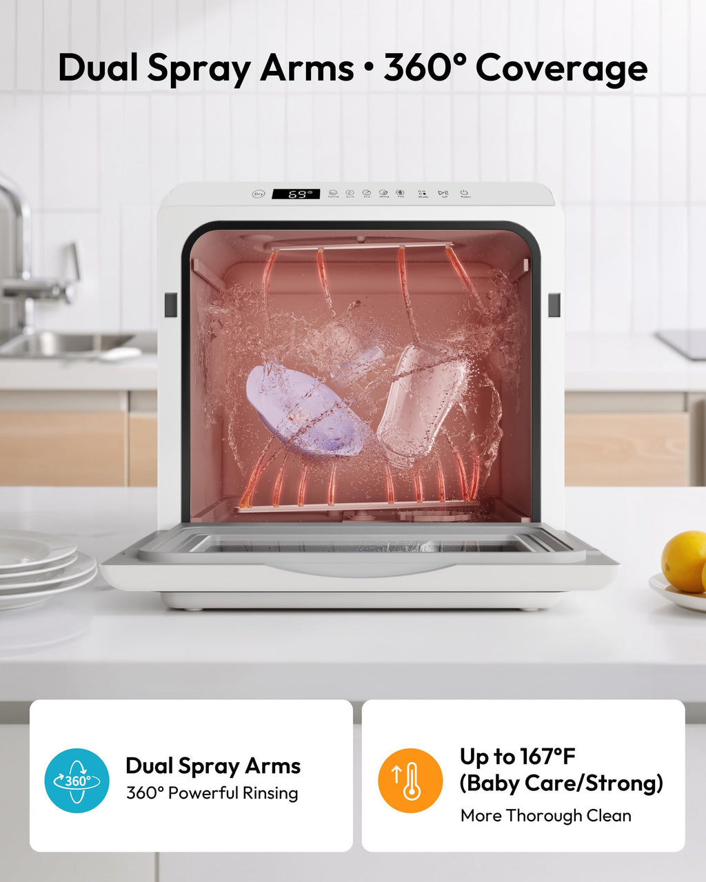 EUHOMY Countertop Dishwasher Portable, 6 Programs with 40 dB, No Hookup