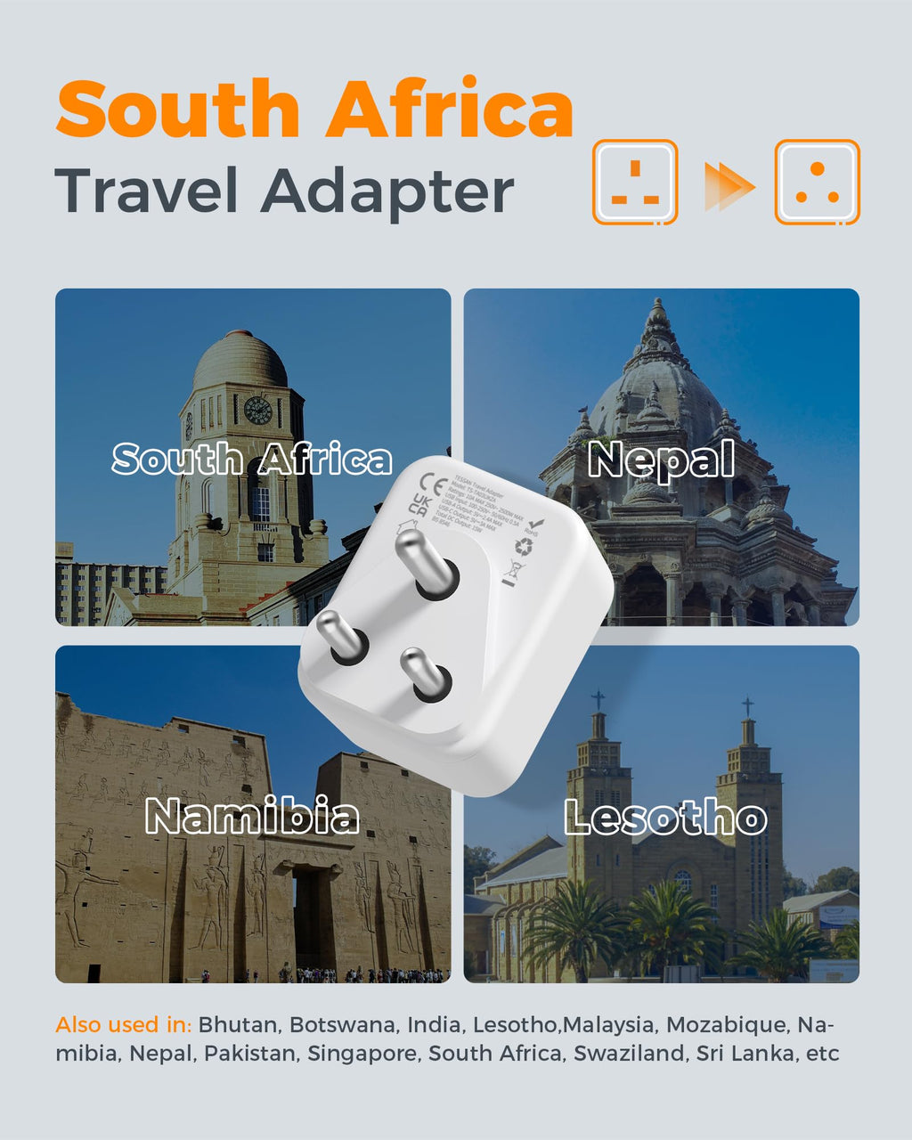 TESSAN UK to US Plug Adaptor 2 Pack, Type B USA Travel Adapter with USB C