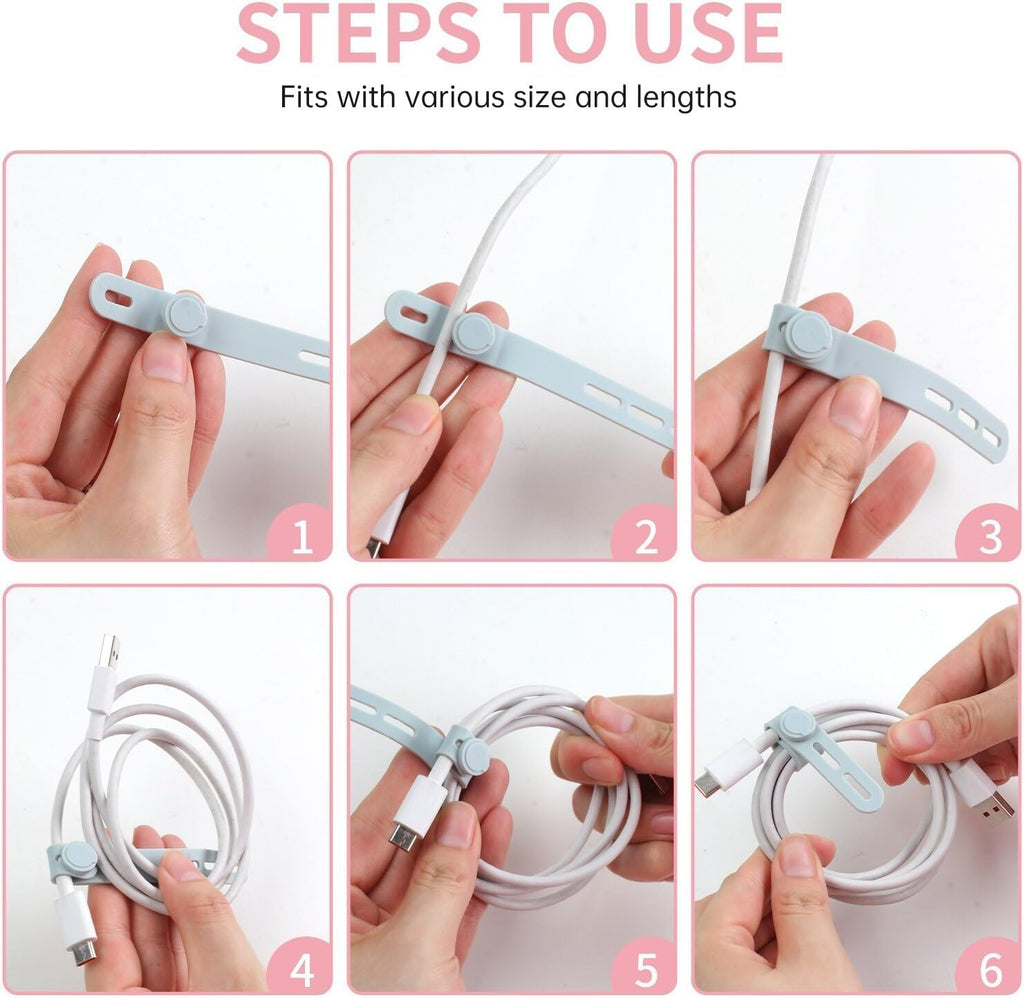 Oligei 25 Pcs Silicone Cable Ties, Cable Ties Reusable, High Elasticity Cord Wraps for Electrical Cords, Cord Organizer for Earphone, Phone Charger(Blue)