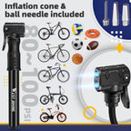 Bicycle Pump Mini Bike Pump Aluminum Alloy Cycle Pump for Presta & Schrader Valve, Portable Lightweight Bike Tyre Pump Fast Tyre Inflation Mini Air Pump For Mountain Road Bike Ball Pump