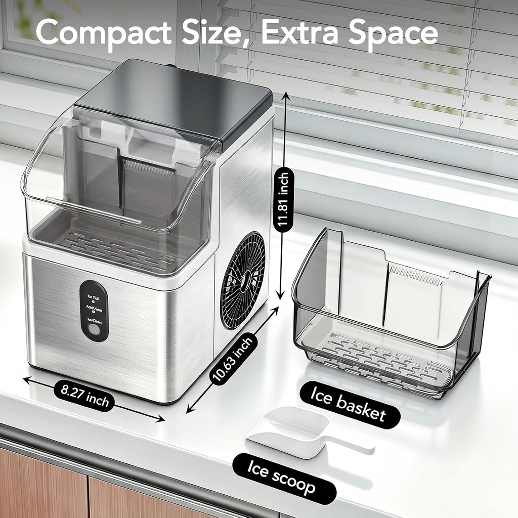 Electactic Nugget Ice Maker Countertop, 35Lbs/24H, Ready in 7 Mins Pebble Ice Maker Machine, Self-Cleaning Pellet Ice Maker with Ice Scoop&Basket, Countertop Sonic Ice Makers for Home, Stainless Steel