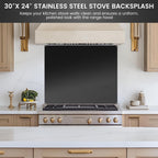 12"x29.5" Stainless Steel Backsplash - Ultra Flat & Easy to Clean, Protect Wall from Splash & Stain - Kitchen Stove Backsplash Panel for Oven & Range Hood with Pre-Drilled Holes