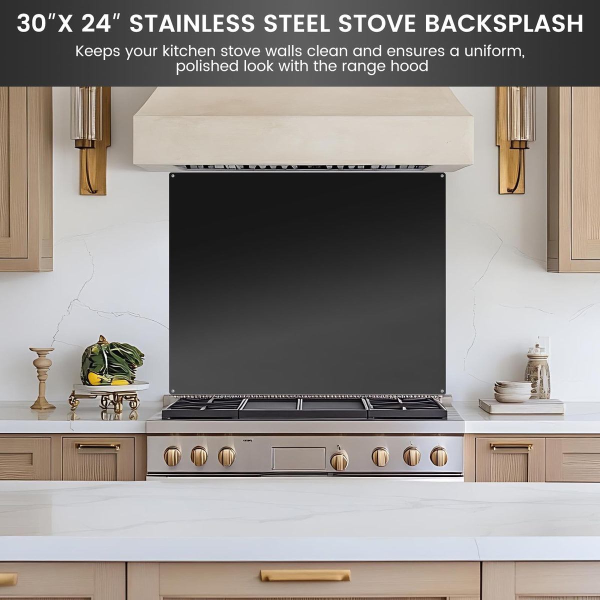 12"x29.5" Stainless Steel Backsplash - Ultra Flat & Easy to Clean, Protect Wall from Splash & Stain - Kitchen Stove Backsplash Panel for Oven & Range Hood with Pre-Drilled Holes