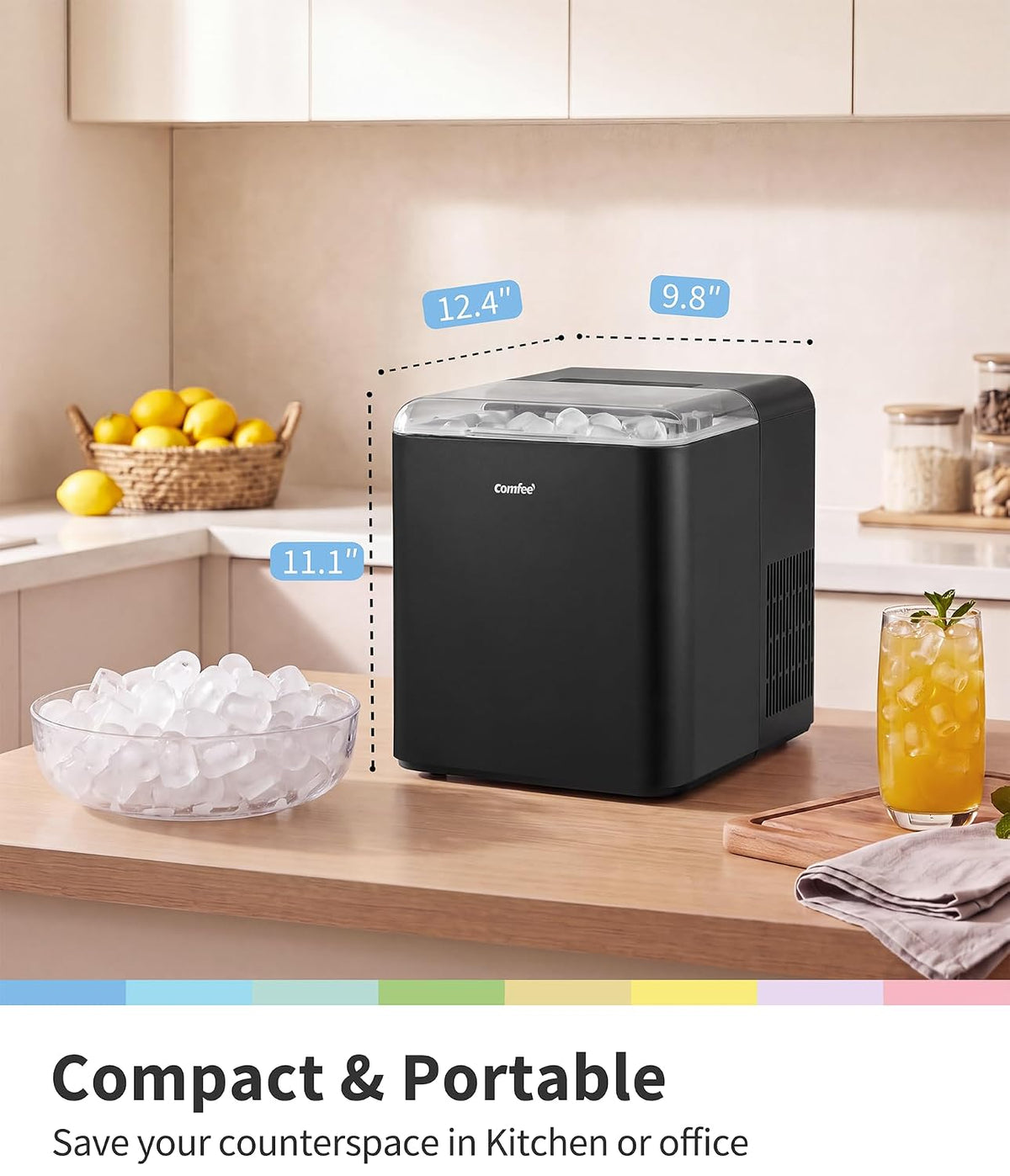 Comfee 33lbs Countertop Bullet Ice Maker, Self-Cleaning, with Ice Scoop