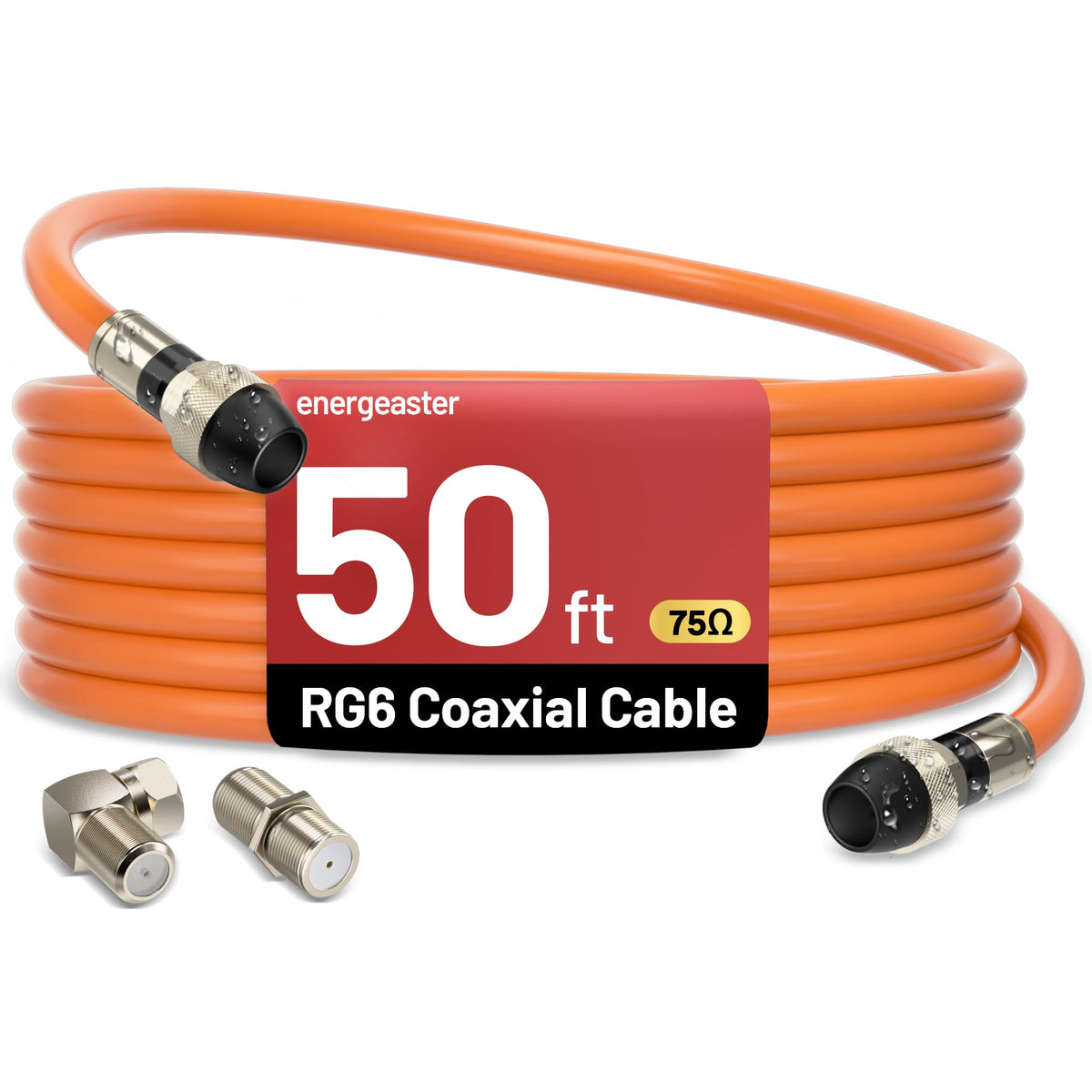 energeaster 10FT RG6 Coaxial Cable with Waterproof Rubber Boot, Black