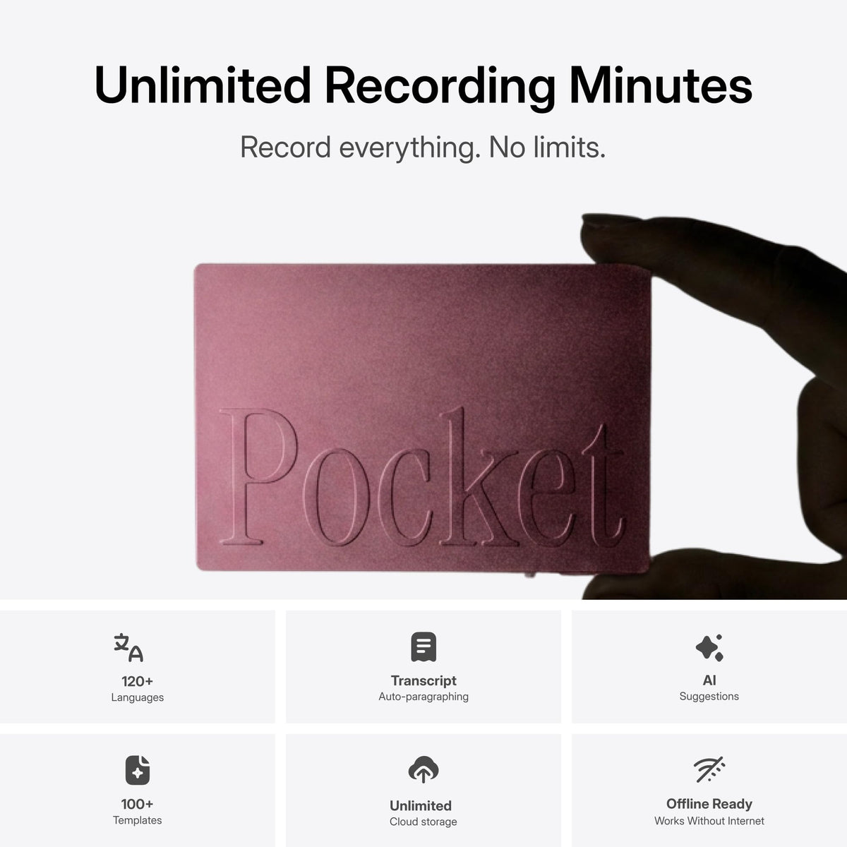Pocket AI Voice Recorder, Auto Transcription, AI Note Taker, Space Grey