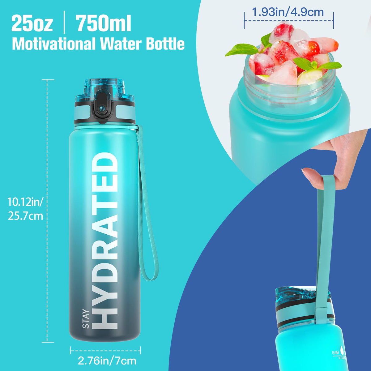 Sahara Sailor Water Bottle 1L, Leakproof Tritan Bottle with Time Marker